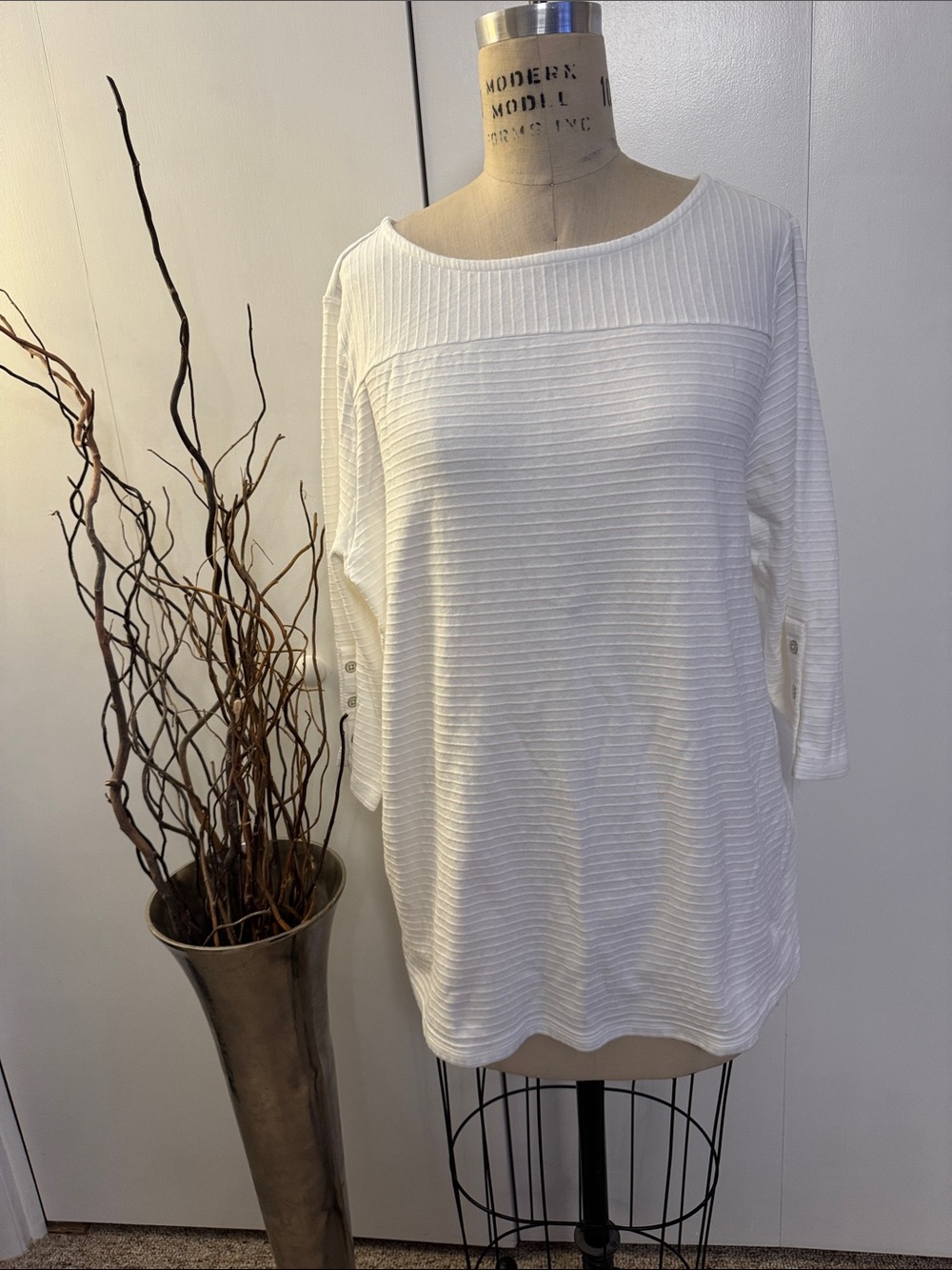 Talbots White Ribbed Boatneck Tunic